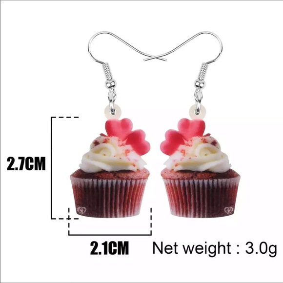 Sweetheart Cupcake Acrylic Hang Earrings - Picture 5 of 12